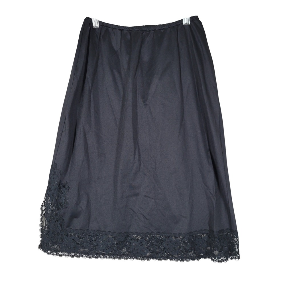 Van‎ Raalte Half Slip Skirt Women Medium Black Lace Trim Side Slit Vintage USA